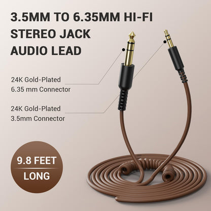 OneOdio 6.35mm to 3.5mm 6.6-9.8FT Stereo Adapter Cable Compatible with AMPs, Electronic Keyboards, Mixers, Guitars and Pro10/Pro30/Pro50 Headphones of OneOdio-Brown