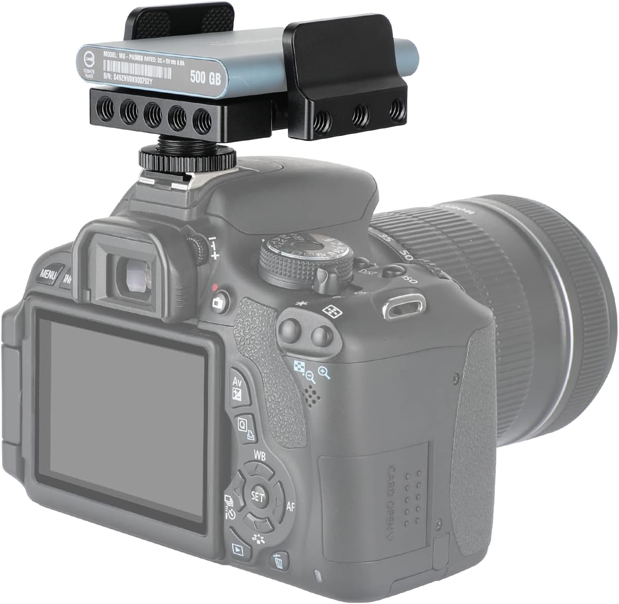 CAMVATE Universal SSD Holder Clamp Adjustable Width (33mm ~ 60mm) with 1/4"-20 Mounting Points & Shoe Mount Connector - 3011