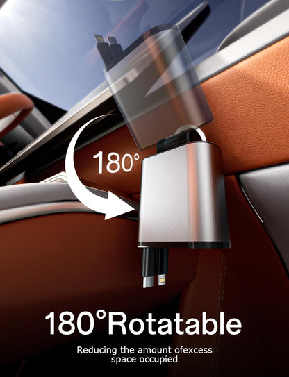Retractable Car Charger with Dual Retractable Cords, Type-C Cable Fast Charging Up to 100W, 4 in 1 Fast Car Phone Charger with Voltage Display for iPhone 16/15/14/13/12 Pro Max,iPad,Samsung