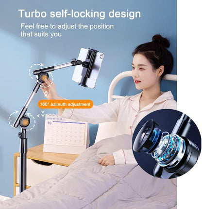 Tablet Floor Stand Holder, 360 Degree Rotating with Height Adjustable Stand Compatible with 4.7"-13" Phone/Tablet, Kindle, 63" Phone Stand, Aluminum Alloy, for Bed,Sofa,Desk（White）