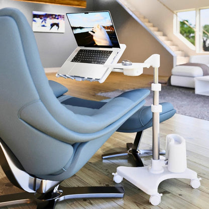 LEVO G2 Deluxe Adjustable Laptop Stand – Rolling Computer Desk & Ergonomic Table for Bed, Sofa, or Office – Portable Mobile Workstation with Tilt – Fits Devices up to 16″ - Silver & White