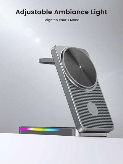 3 in 1 Magnetic Wireless Charger for Samsung, Foldable MagSafe Wireless Charging Station for Samsung Galaxy S25Ultra/Z Fold7/Flip7/S24, Watch Charger for Galaxy Watch 8/Ultra/7/6/5/4/Buds (Grey)
