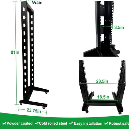 2 Post 42U Open Frame Server Rack 2-Post Server Rack Network Rack,with Movable casters，No Tray Included,for 19 Inch Equipment, Networking Data & IT Devices,1080lbs Weight Capacity(2P-DL-42U)