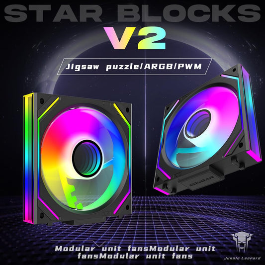 Jungle Leopard Interstellar V2 120mm PC Reverse Blade Case Fan Infinity Mirror Module Daisy-Chain ARGB Fan Triple Pack with Controller Suitable for Computer Case & 360mm AIO Cooler(Black-3pack)