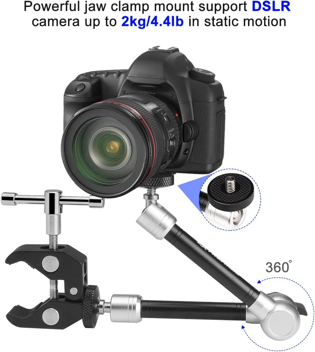 11" Adjustable Magic Arm DSLR Mirrorless Action Camera Camcorder Smartphone LCD Monitor Video Vlog Rig w/Clamp Holder Mounts fit for GoPro iPhone