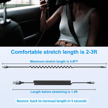 iPhone Charger Cable for Car [3FT+6FT], Coiled Lightning Cable [Apple MFi Certified] 2 Pack Lightning Cord Compatible with iPhone14 13/12/11 Pro Max/XS MAX/XR/XS/X/8/7/Plus/6S iPad/iPod-Black