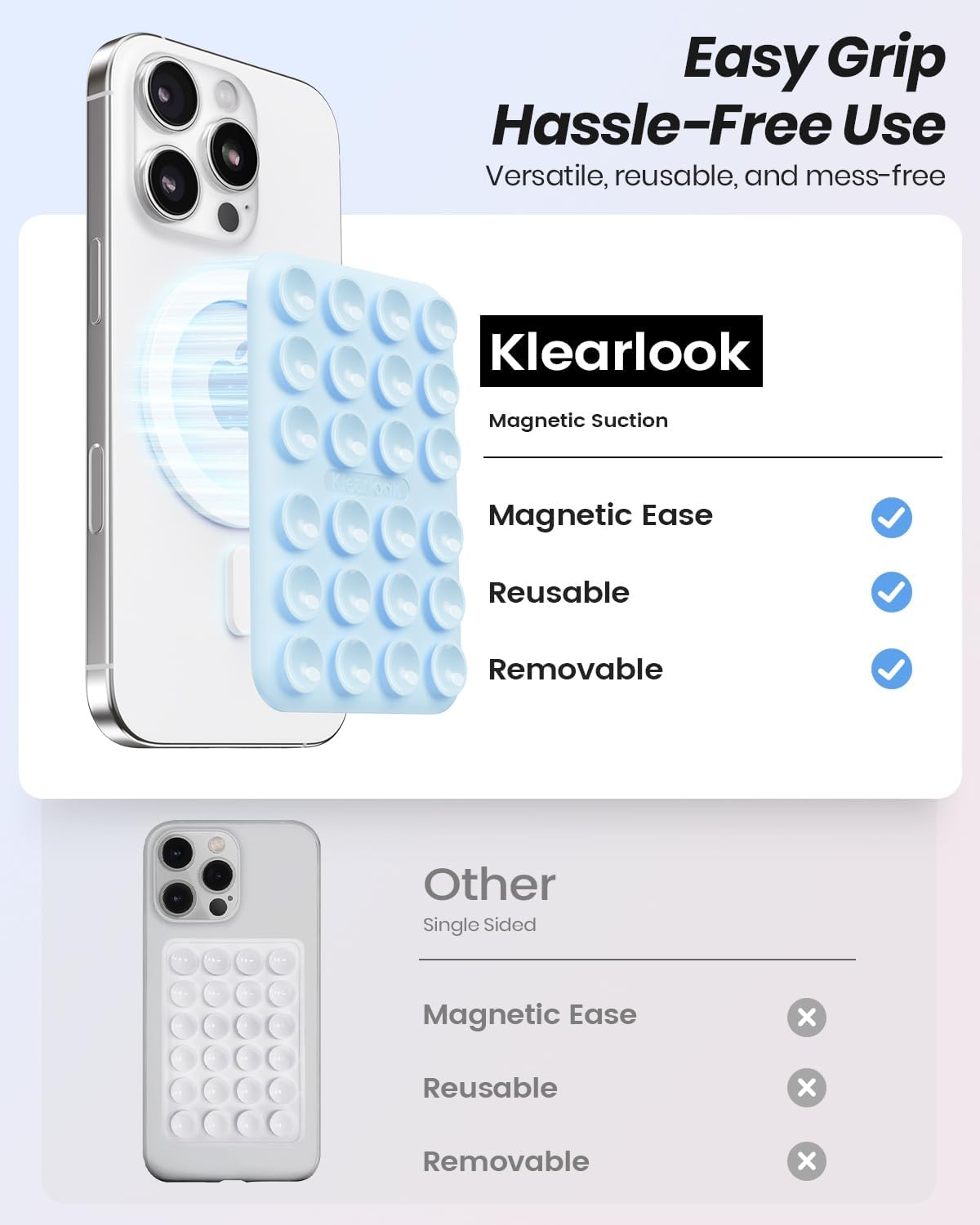 Klearlook 2Pack Magnetic Suction Phone Mount for MagSafe Case, Sticky Phone Grip Holder for iPhone, Removable Hands-Free Selfie/Video for TikTok Influencers, Women Girl Gift, Light Pink & Light Blue