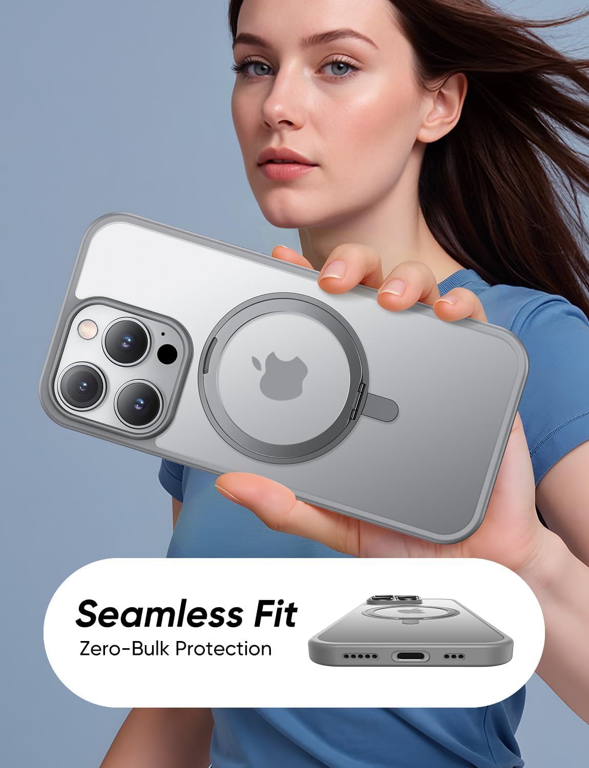 MAGIC JOHN 360° Rotatable Magnetic Invisible Stand for iPhone 15 Pro Max Case [Anti-Slip Grip] [Compatible with MagSafe] 16FT Shockproof for iPhone 15 Pro Max Case with Kickstand, Gray