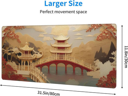 Gaming Mouse Pad, Large Non-Slip Rubber Base Mousepad, Keyboard Mouse Mat, Desk Pad with Stitched Edges, 31.5x11.8inch, Asia Palace