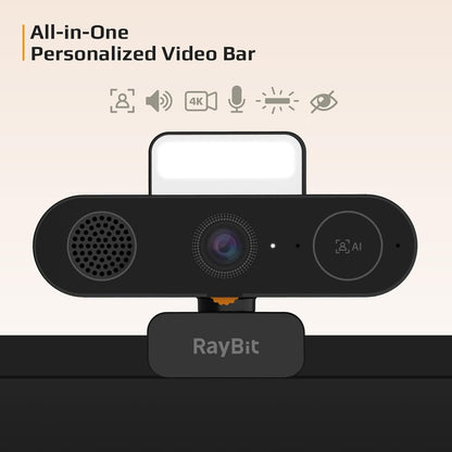 5-in-1 Design 4K Webcam with Speaker and Microphone, Built-in Light, Privacy Cover, AI Auto-Framing Cam, Computer USB C Web Camera for PC, Desktop, Laptop, Mac, Streaming, Video Conference