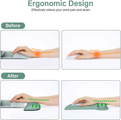 MOSISO Wrist Rest Support for Mouse Pad & Keyboard Set, Ergonomic Mousepad Non-Slip Base Home/Office Pain Relief & Easy Typing Cushion with Neoprene Cloth & Raised Memory Foam, Emerald Green