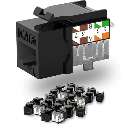 Keystone Jack Cat6 Slim 25 Pack, Cat6 Keystone Jacks 90 Degree, RJ45 Keystone Jack Punch Down Black, Compatiable for High-Density Network WallPlate or Patch Panels
