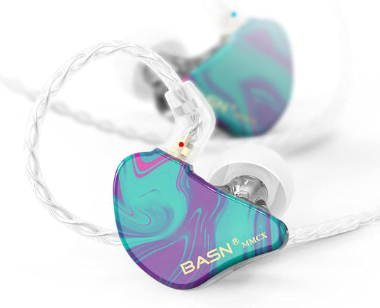 BASN MMCX Triple Driver in-Ear Monitors with Rich Bass, HiFi Stereo IEM Earphones with Upgraded Detachable Cables for Audiophiles Musicians (Purple Aurora)