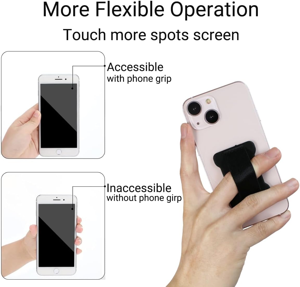 Universal Phone Grip for Smartphones - Phone Holder for Hand for Back of Phone - Wireless Charging Compatible (Black Red) - 2Pack