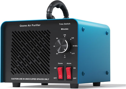 120,000mg/h 0zone Generator High Capacity Ozone Machine & Negative Ion Air Purifier for Home, Car, Pet Odor Removal, O3 Odor Eliminator up to 2,500 Sq. Ft.(Blue)