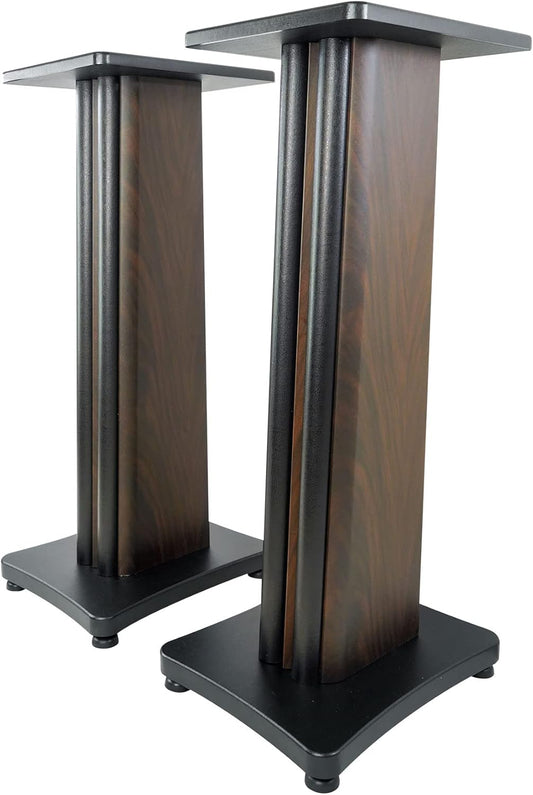 Rockville SS28D Premium 28" Dark Wood Speaker Stands, Solid MDF, Dual Top Plates, 100Lb Capacity, Stable Base for Home Theater & Hi-Fi Audio