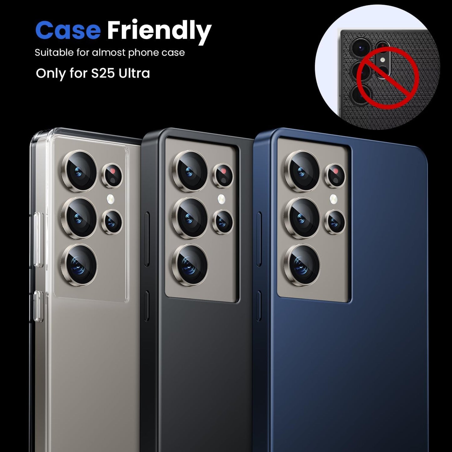 WSKEN for Samsung Galaxy S25 Ultra Camera Lens Protector - Ultra Thin Case Friendly, 9H Shatterproof Tempered Glass with Aluminum Metal Circle Camera Screen Protector Cover Accessories, Gray