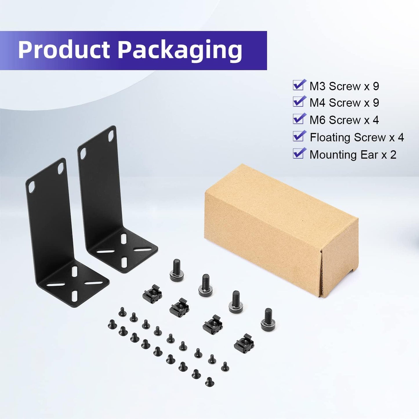 Rack Mount Kit for 10.6 inch Switches, Adjustable Rack Ears for Netgear, Cisco, D-Link, TRENDnet and HP Products, Mount 10.6" Wide to 19" Equipment, Adjustable Hole Distance 14-30mm