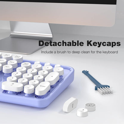 KNOWSQT Wireless Keyboard and Mouse Combo - White-Purple Full-Sized 2.4 GHz 104 Keys Typewriter Cute Keyboard, Round Keycap and Optical Mouse for Windows, Computer, PC, Laptop, Desktop