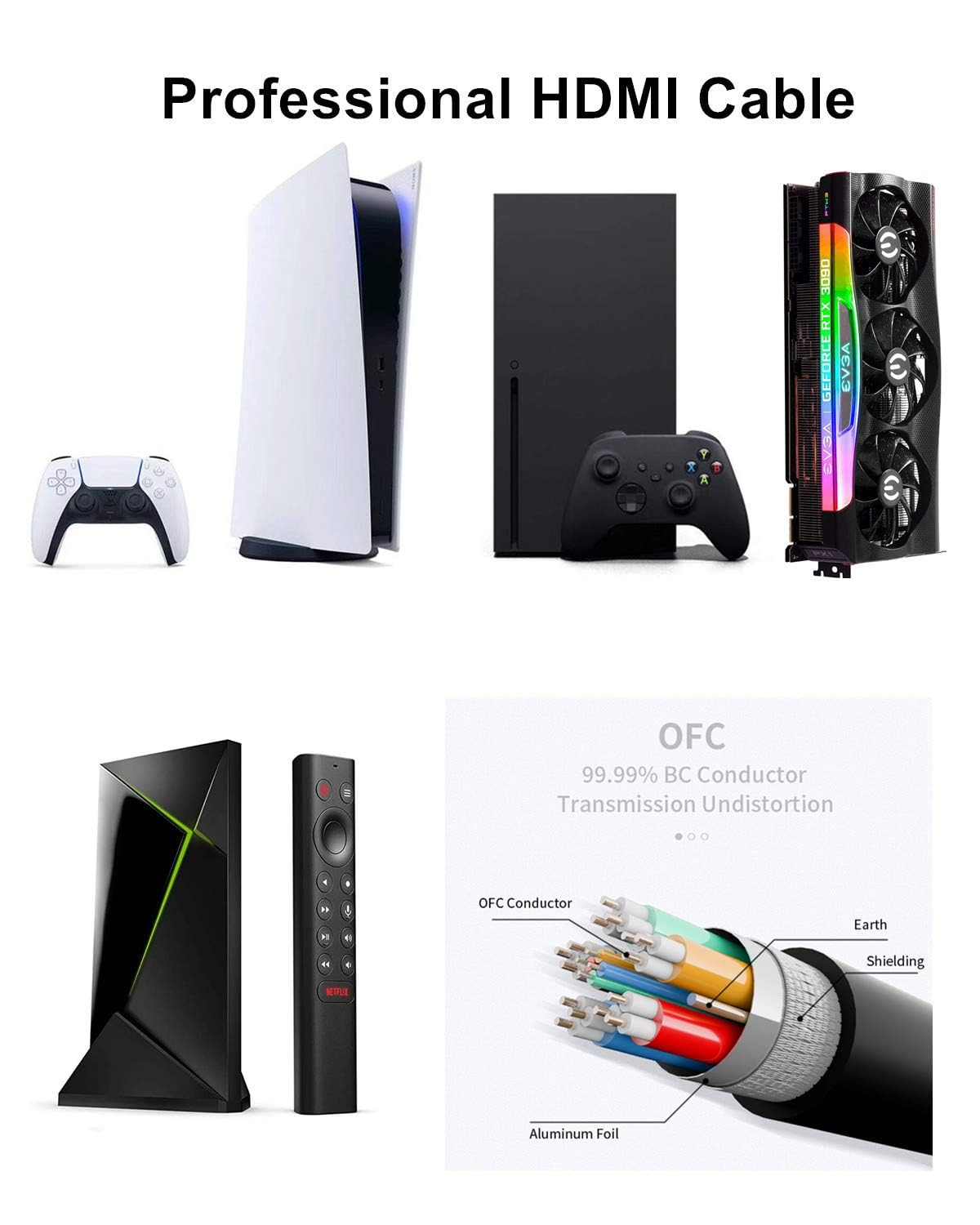 10K 8K 4K HDMI Cable 48Gbps 8 FT, Certified Ultra High Speed HDMI® Cable 4K 240Hz 144Hz 120Hz 8K60Hz 0.01ms HDR10+ eARC HDCP2.3 Netflix Roku TV PC Monitor Projector PS5 X-Box