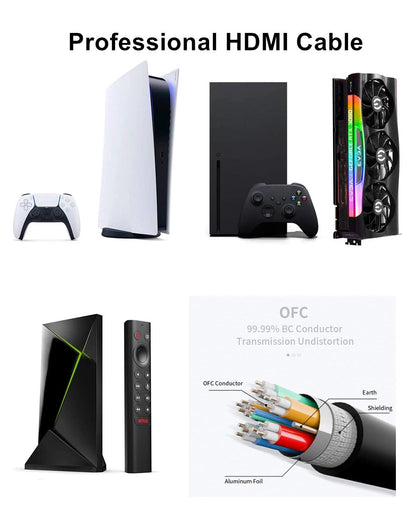 10K 8K 4K HDMI Cable 48Gbps 8 FT, Certified Ultra High Speed HDMI® Cable 4K 240Hz 144Hz 120Hz 8K60Hz 0.01ms HDR10+ eARC HDCP2.3 Netflix Roku TV PC Monitor Projector PS5 X-Box