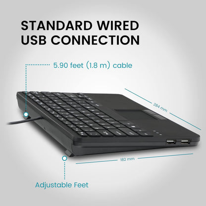 Perixx PERIBOARD-525 US, Wired Mini USB Keyboard with Touchpad - X Type Scissor Keys - 11.18x7.17x1.1 Inches - Build-in 2 USB Hubs - US English