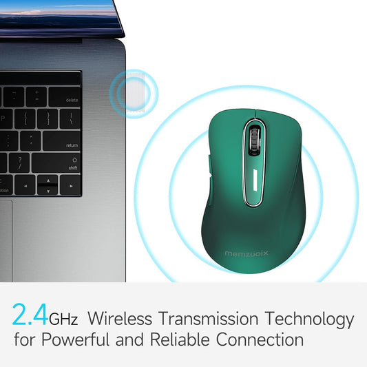 memzuoix 2.4G Wireless Mouse, 1400 DPI Computer Mice USB Receiver, Portable Wireless USB Mouse Battery Powered Cordless Mice for Laptop, PC, Desktop, 5 Buttons (Dark Green)