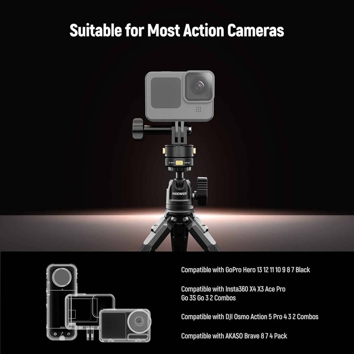 Neewer 6 in 1 Action Camera Mount Kit, Compatible with Hero 13 12 11 Max DJI Osmo Action Insta360, Metal Magnetic Quick Release Mount with 1/4" Thread & Folding Fingers for POV Shots, GP-23