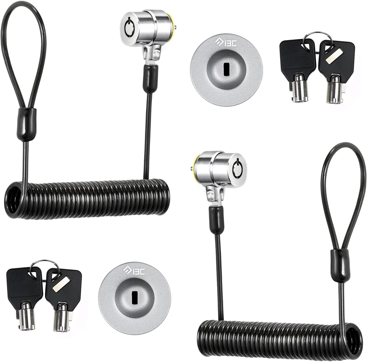 I3C Laptop Cable Lock Retractable Hardware Security Cable Lock with Anchor Plate Compatible with Laptop, Smart Phone, Tablet, and Other Electronic Products (Silver 2pack)