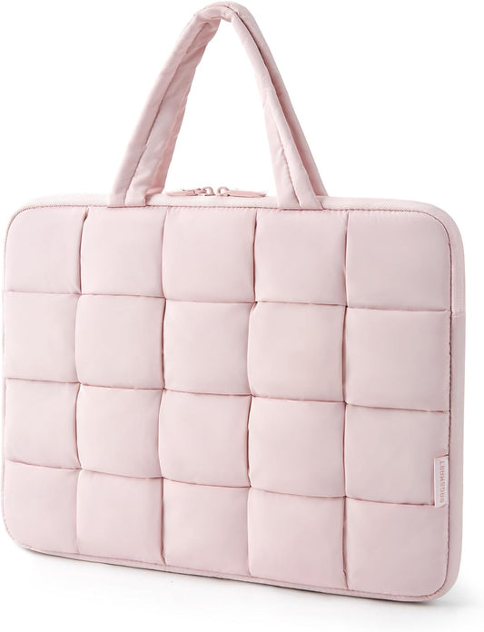 BAGSMART 13-14 Inch Laptop Case, Portable Puffy Laptop Sleeve with Handle, Compatible with MacBook Air/Pro 13.3 13.6 Inch M4 M3 M2 M1, Computer Sleeve Fitted with Dell,HP, Pink