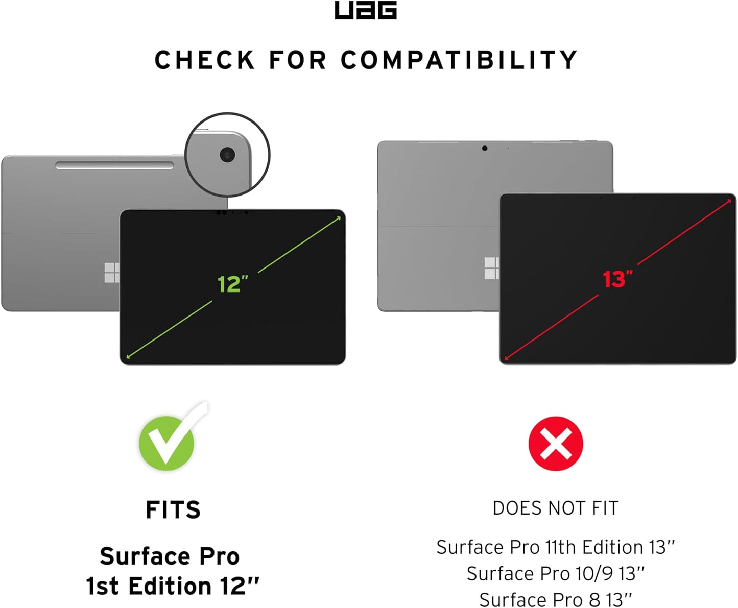 URBAN ARMOR GEAR UAG Designed for Microsoft Surface Pro 1st Edition 12" Case - Rugged Protective Cover with Multi-Angle Built-in Kickstand Pen Holder Hand Strap & Shoulder Strap, Plasma Ice/Black