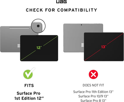 URBAN ARMOR GEAR UAG Designed for Microsoft Surface Pro 1st Edition 12" Case - Rugged Protective Cover with Multi-Angle Built-in Kickstand Pen Holder Hand Strap & Shoulder Strap, Plasma Ice/Black