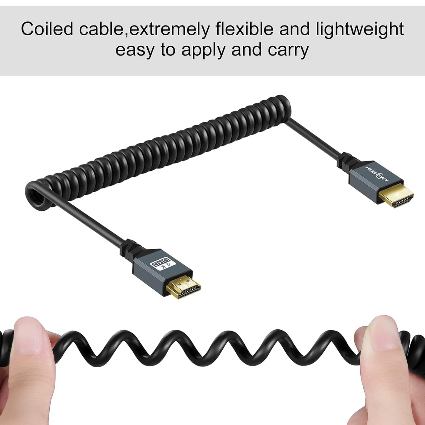 Twozoh Coiled HDMI Extender Cable - 4K UHD Support, 3D, 1080p, HDMI 2.0a/b/1.4a (Extend up to 1.5M/5FT)