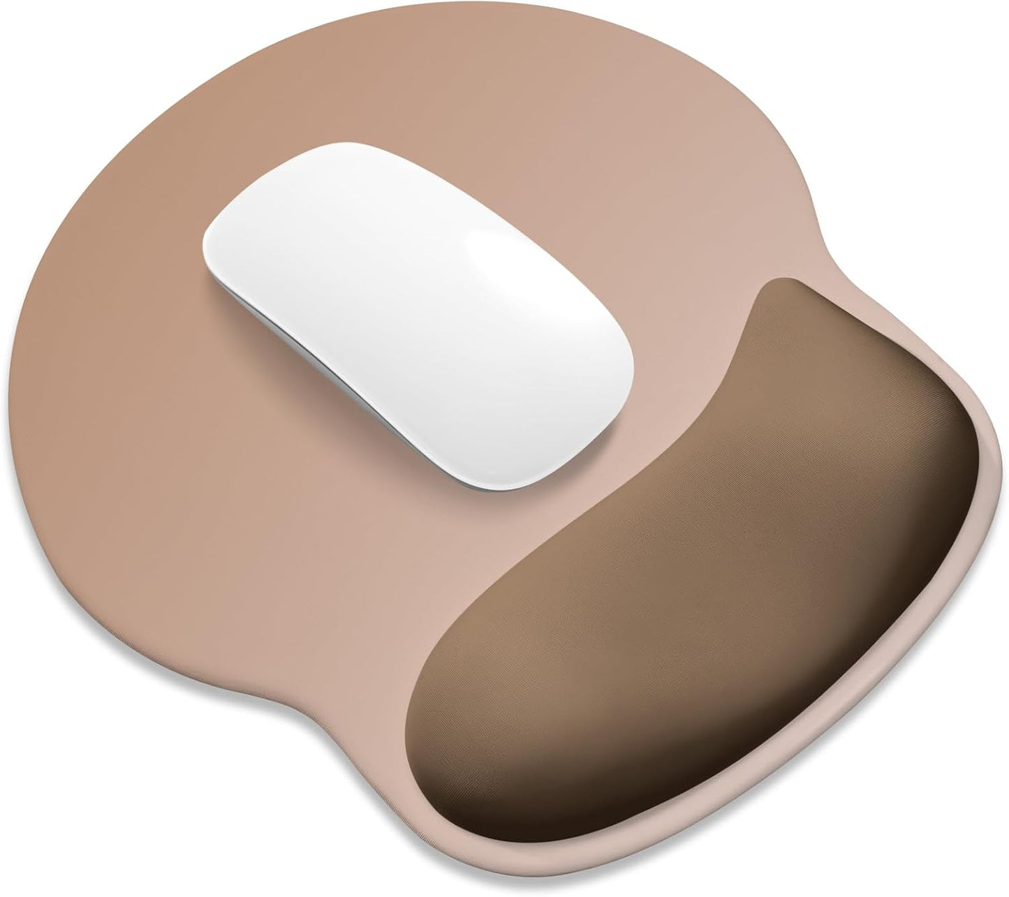 ITNRSIIET Ergonomic Mouse Pad with Wider Memory Foam Wrist Rest +17% - Curved Cushion Reduces Pressure 20%, Pain Relief, Non-Slip, Smooth, Cute Colors, 9.85 x 9 in, Soft Brown Gradient