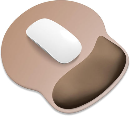 ITNRSIIET Ergonomic Mouse Pad with Wider Memory Foam Wrist Rest +17% - Curved Cushion Reduces Pressure 20%, Pain Relief, Non-Slip, Smooth, Cute Colors, 9.85 x 9 in, Soft Brown Gradient