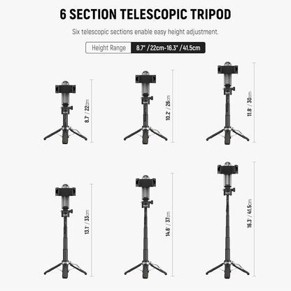 NEEWER Selfie Stick with Detachable Bluetooth Remote Shutter, Lightweight Foldable Travel Tripod for iPhone for YouTube/TikTok Vlogs Live Streaming Photography, Black, P15