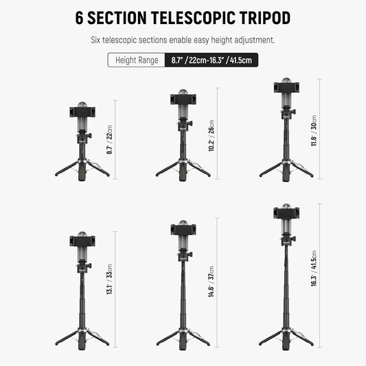 NEEWER Selfie Stick with Detachable Bluetooth Remote Shutter, Lightweight Foldable Travel Tripod for iPhone for YouTube/TikTok Vlogs Live Streaming Photography, Black, P15