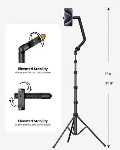 TODI 86" Tripod for iPhone, Phone Tripod Stand with Flexible Arm & Selfie Stick Remote, Extra-Length Legs Cell Phone Stand for Video Recroding, Compatible with iPhone Android, Camera