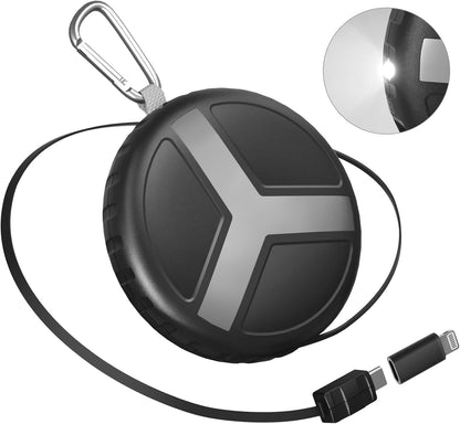 Vivilumens Retractable Power Bank Outdoor Portable 10000mAh Cell Phone Fast Charging Wearable Compact Battery Pack with 25.5 inch Built-in USB C Cable Compatible Iphone Lighting Function for Traveling