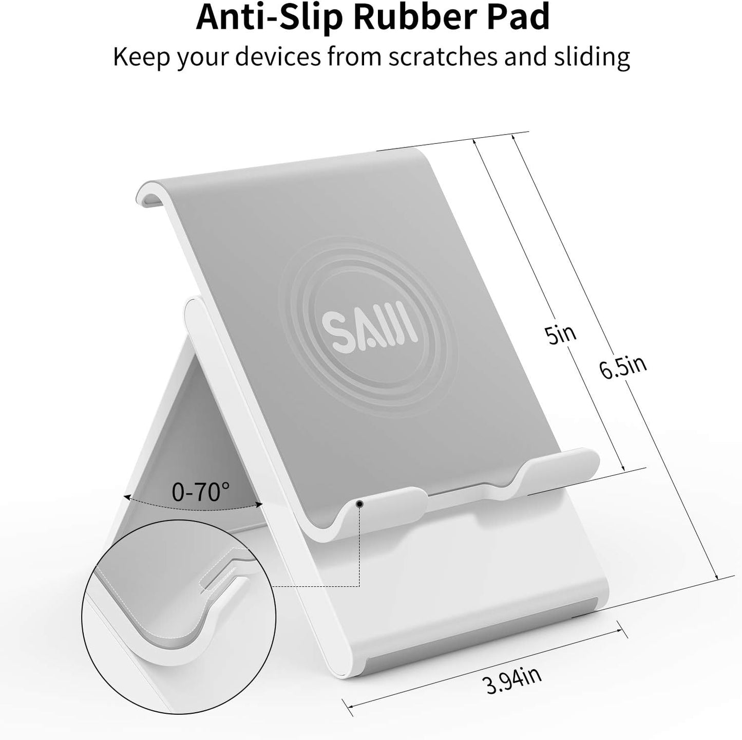 SAIJI Adjustable Tablet Stand Holder Portable Foldable Desktop Stand Dock Compatible for iPad, iPhone, Nintendo Switch, Samsung Galaxy and Kindle Fire Tablets – Gray