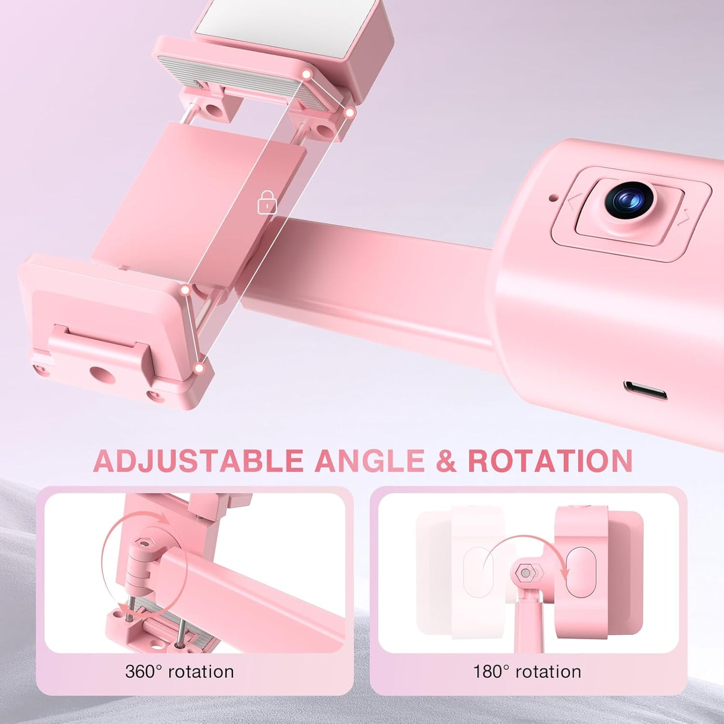 Auto Face Tracking Tripod 360° Rotating Cell Phone Photo and Video Kits Stand, No App, Phone Camera Stand with Remote and Gesture Control for Live Recording Tiktok Pink1