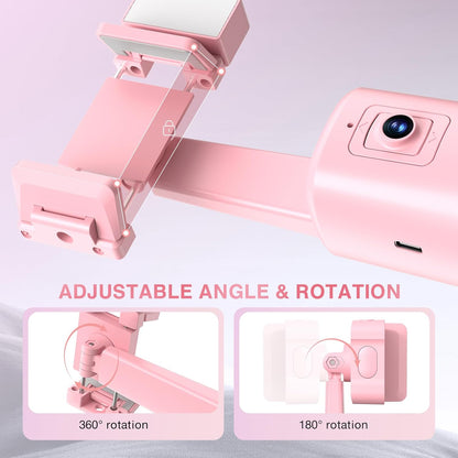 Auto Face Tracking Tripod 360° Rotating Cell Phone Photo and Video Kits Stand, No App, Phone Camera Stand with Remote and Gesture Control for Live Recording Tiktok Pink1