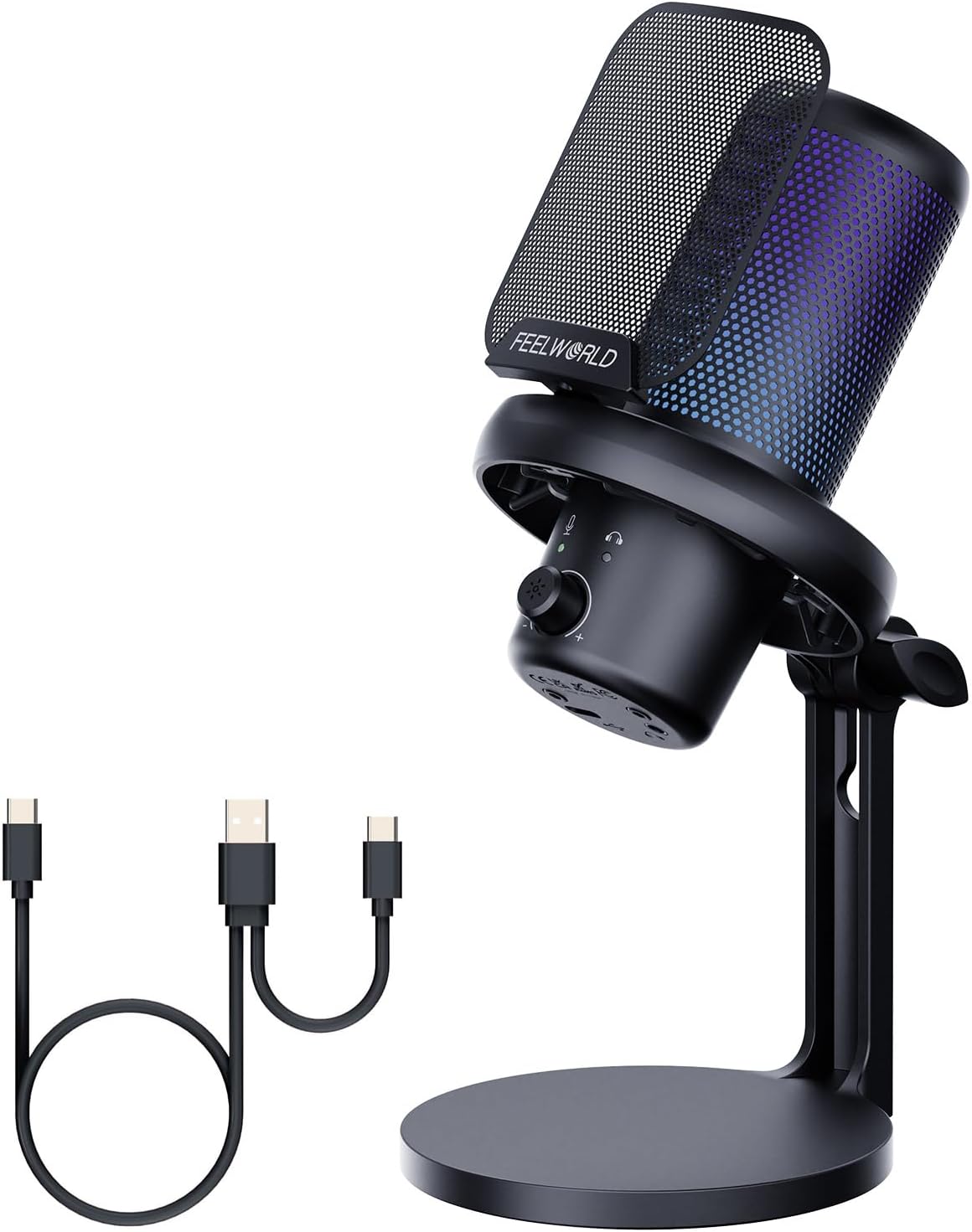 FEELWORLD VM1 Gaming PC USB Microphone Condenser Mic with Noise Cancellation Mute RGB Light, Computer Accessories Gifts for Gamer YouTube Twitch Podcast Streaming Recording Online Chat PS4 PS5