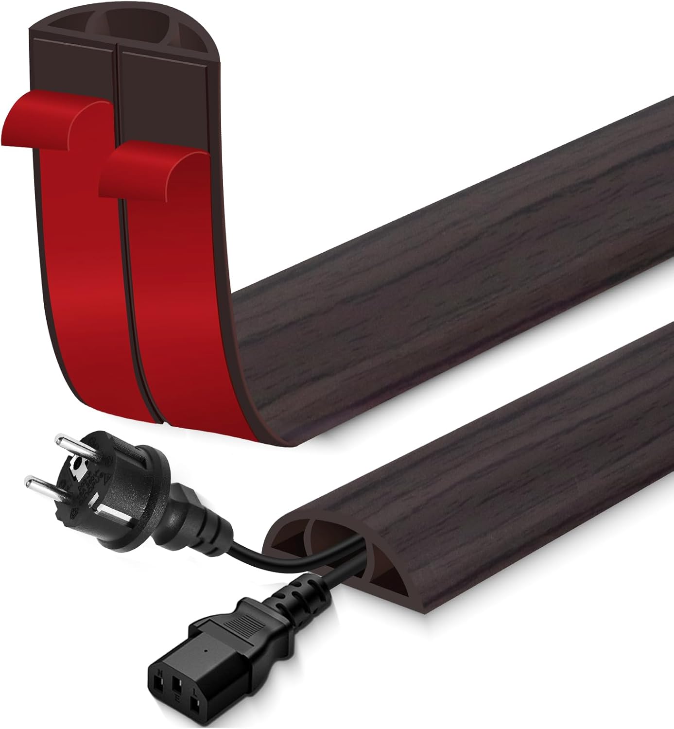 Floor Cord Cover for Wires on Floor Self Adhesive Cord Hider Floor Cable Management Wire Covers for Cords Protector Prevent Cable Trips Cord Cavity W 0.59" x H 0.31", Black Walnut, 20Ft