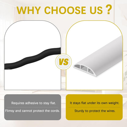 Floor Cord Cover 10FT Cord Covers for Wires on Floor Protect Wires & Prevent Trip Hazards, Easy to Cut for Home, Office, School, Concerts, Cavity W0.6in x H0.32in