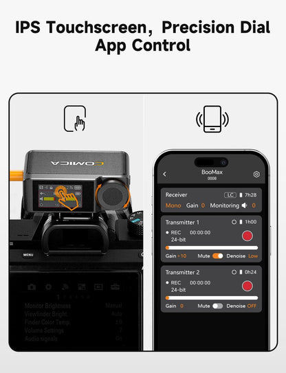 COMICA BooMax Wireless Lavalier Microphone System, 32-Bit Float Mic with 32GB Internal Recording, Touchscreen, Noise Cancellation, Dual Lapel Mics for iPhone, Android, DSLR, Camera, Video, Streaming