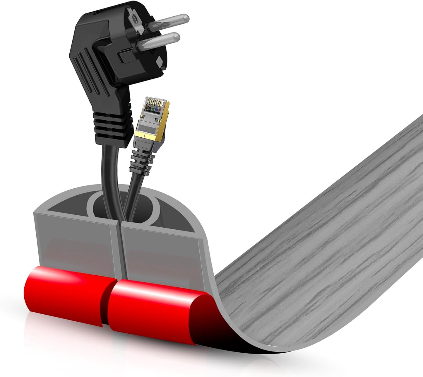 Floor Cord Cover Self Adhesive Cord Hider,3.3FT Cable Management, Extension Strip Protector for Wires, Prevent Cable Trips for Offices, Gyms, Exhibitions Cavity:0.51"(W) x 0.3"(H) Gray Wood