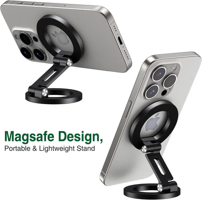 elitehood Magnetic Phone Stand, Small & Portable Magnetic Phone Holder [Dual Strongest Magnets], for Magsafe Foldable iPhone Stand, Universal Cell Phone Stand for Desk Gym Mirror Wall, Black