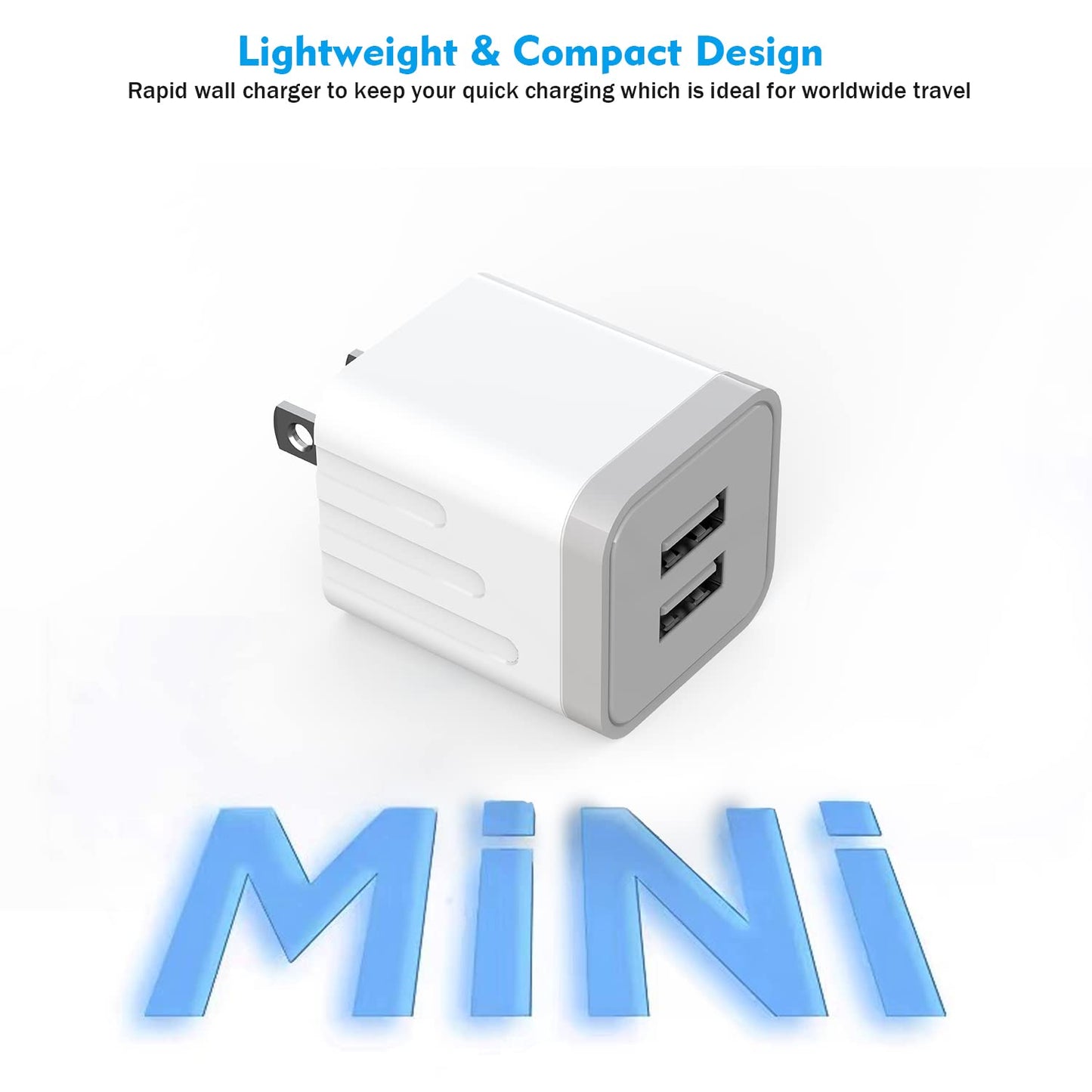 iPhone Charger, 2Pack 2 Port Dual Port USB Cube Wall Charger 2.1A Apple Fast Charging 6FT Nylon Braided Lightning Cable Cord with Plug Compatible with iPhone 14/13/12/11 Pro Max XS XR X 8 7 6S 6 Plus