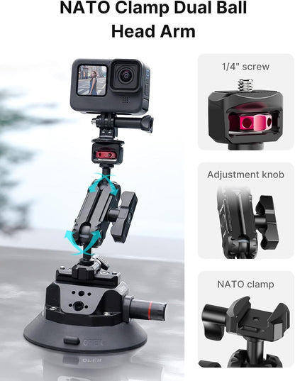 Camera Suction Cup Mount for Action Cameras - ULANZI SC-02 4.5in Pump-actived Vacuum Suction Mount w Quick Release NATO Magic Arm Car Boat Windshield Window Mount Compatible with Action Cameras